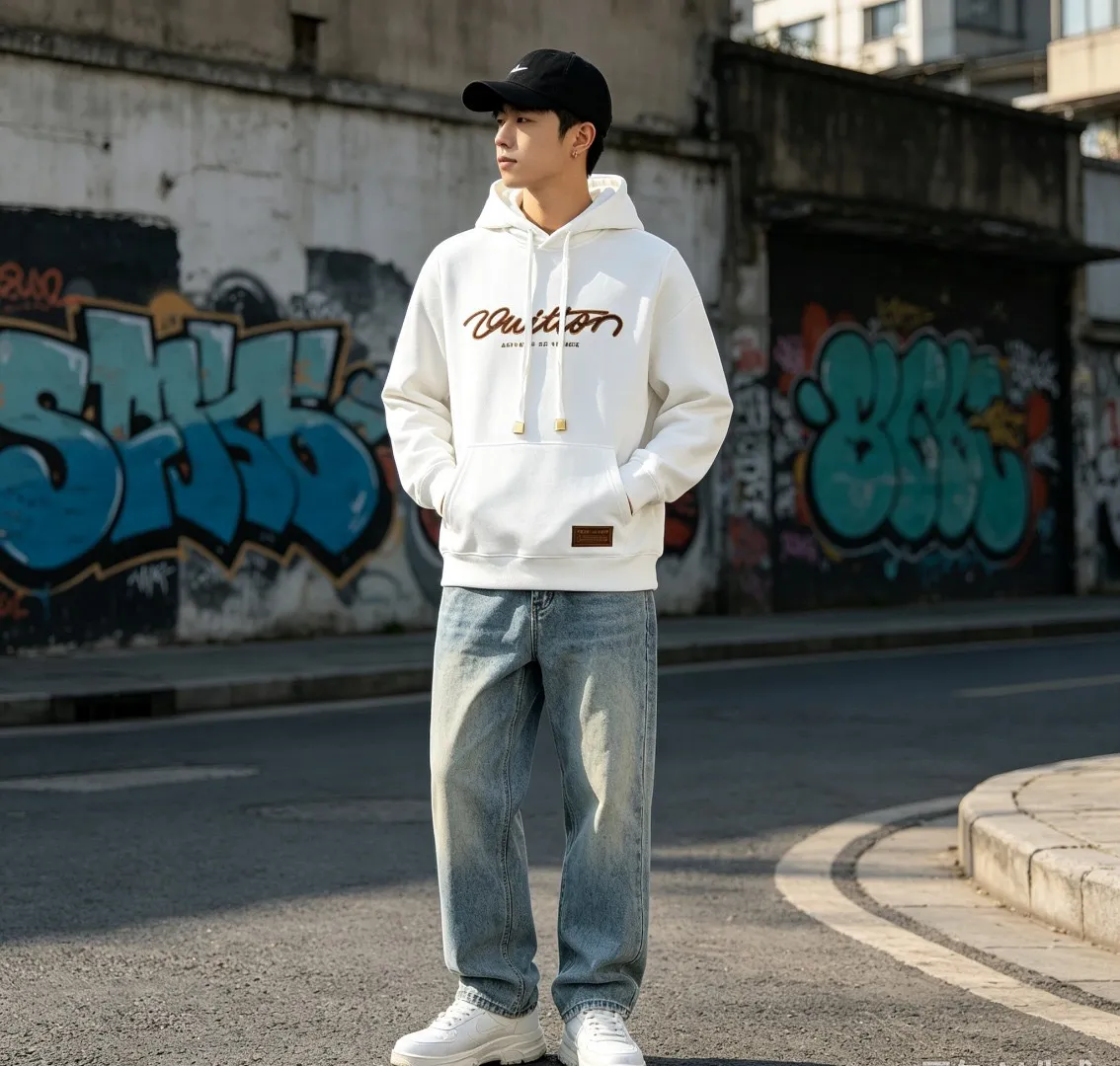 Louis Vuitton Signature Letter Pattern Printed Hooded Sweatshirt